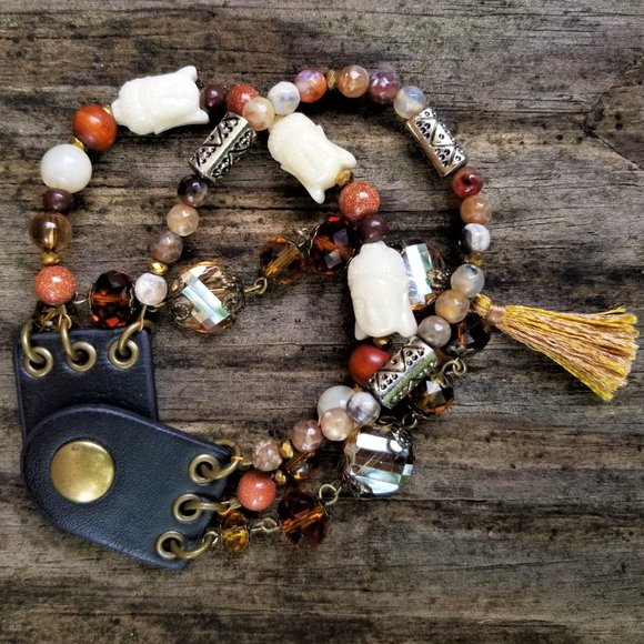 Artisan, Hand Crafted Bracelet. Multi Strand. Buddha. Faux Leather Snap Closure. - Picture 8 of 9